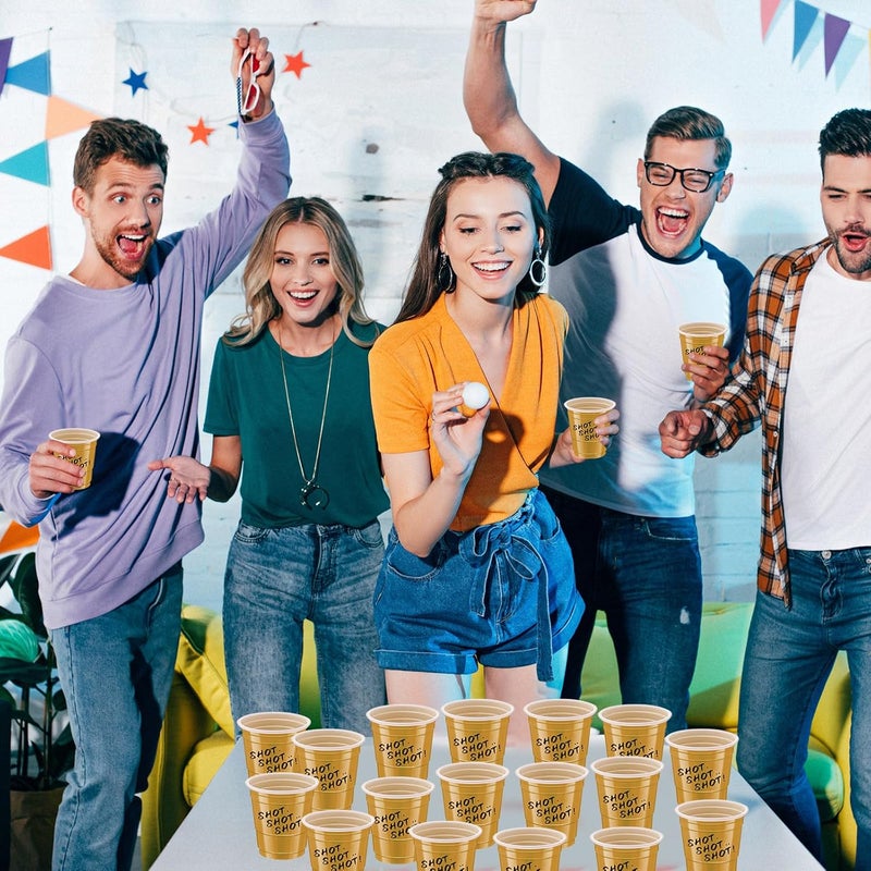 cssopenss 120 pcs Gold Plastic Shot Glasses Mardi Gras shot glasses 2 oz gold shot cups disposable for drinking Tastings served Snacks Jello Tastings and Samples - Image 4